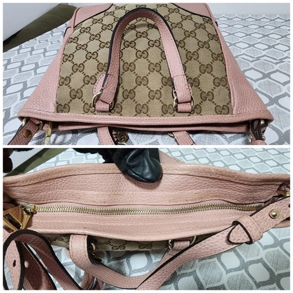Authentic Gucci Small GG Canvas Bree satchel Bag Beige/Pink